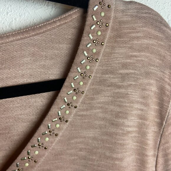 Knox Rose Size Xl Blouse Neutral Pink V Neck Flared Sleeves Studded Hippie Boho - Picture 8 of 8